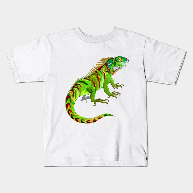 Illustration of green iguana. Kids T-Shirt by Artist Natalja Cernecka